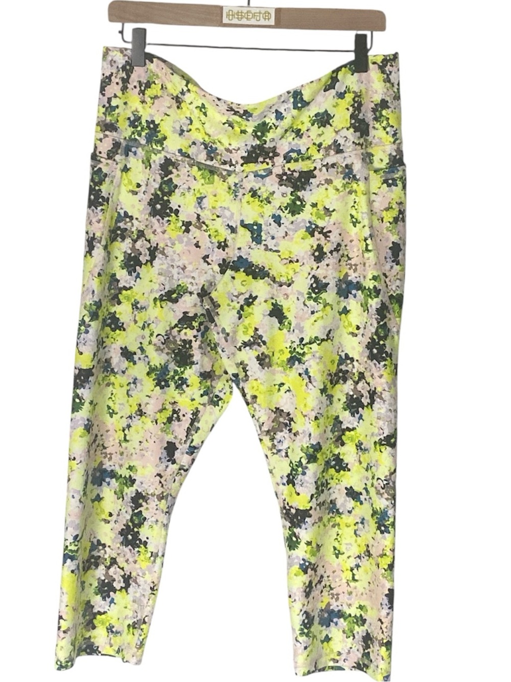 Old Navy neon green floral track pants/  XL #0394